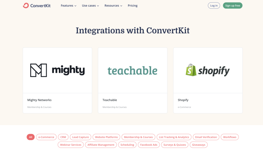 ActiveCampaign vs ConvertKit: convertkit integrations